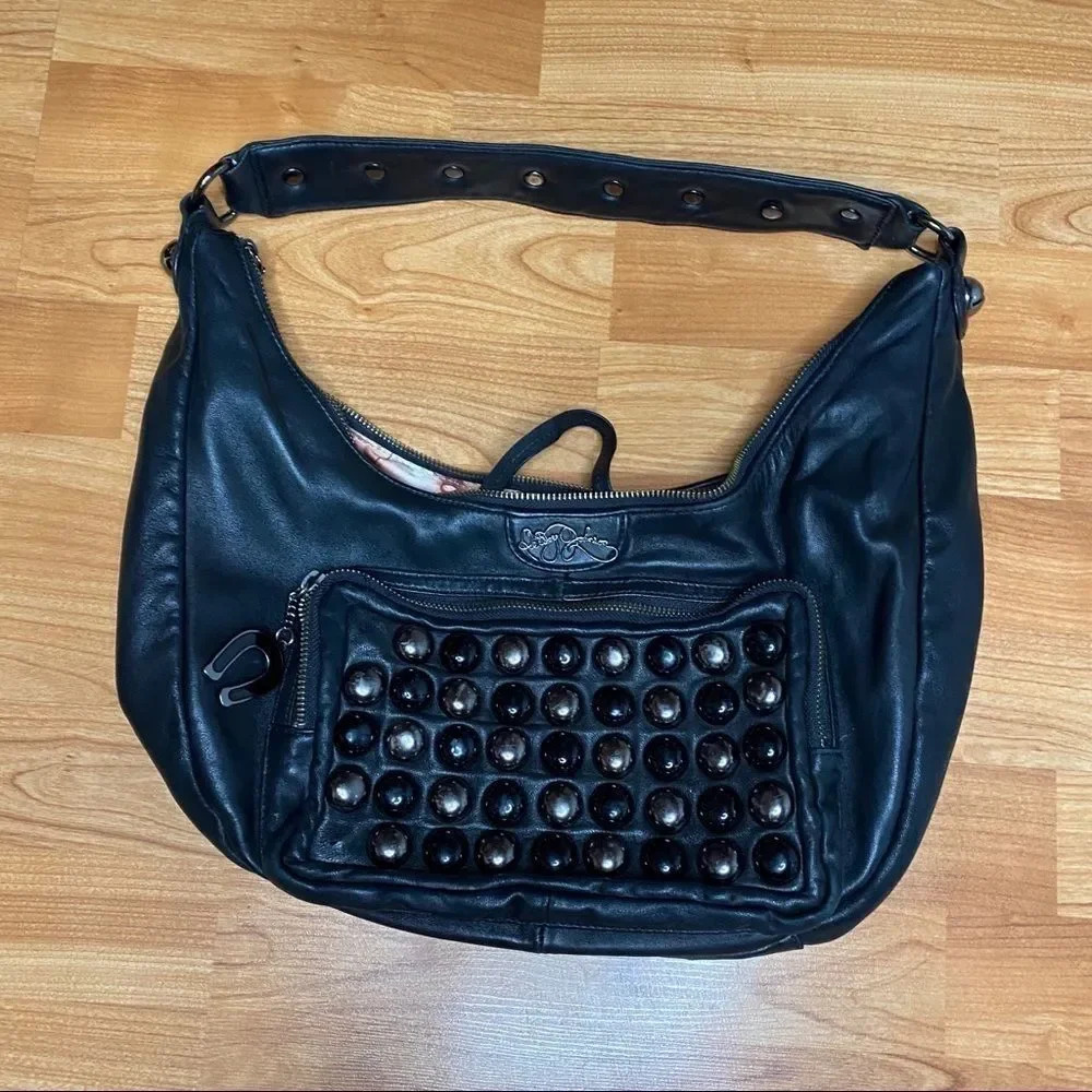 2000s Betsey Johnson Leather Studded Hobo Bag